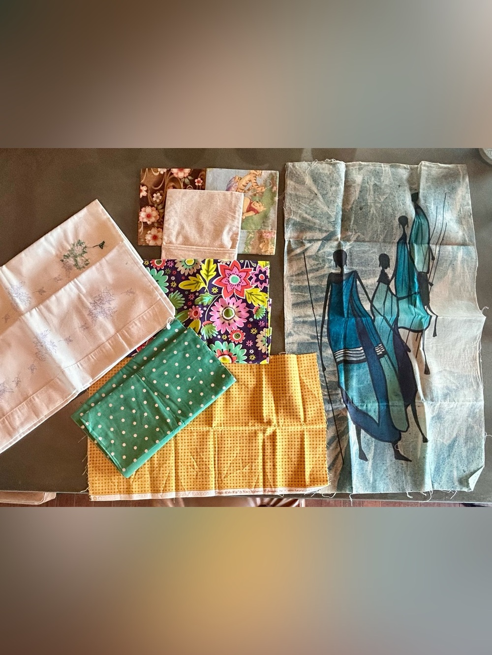 Fabric Remnants Lot Floral Teal Polka Dot Winnie Pooh Embroidery